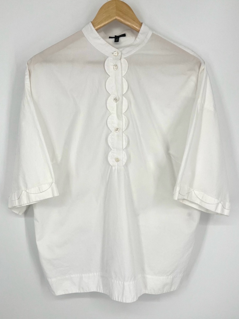 Escada Scalloped Henley Blouse White EU Women’s Size 40